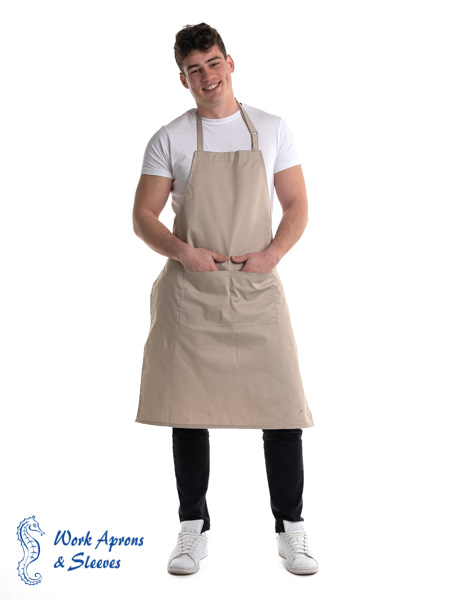 Barista – Υφασμάτινη μπεζ ποδιά στηθούρι με τσέπες