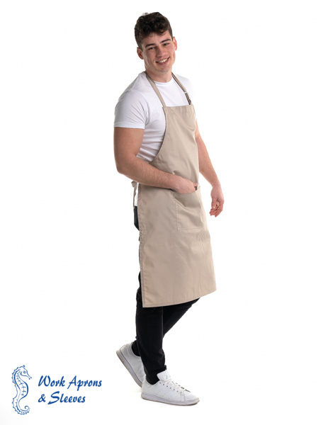 Barista – Υφασμάτινη μπεζ ποδιά στηθούρι με τσέπες