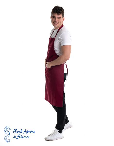 Barista – Υφασμάτινη μπορντό ποδιά στηθούρι με τσέπες