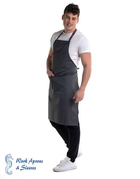 Barista – Υφασμάτινη γκρι ποδιά στηθούρι με τσέπες