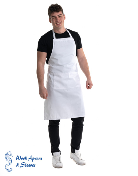 Barista – Υφασμάτινη λευκή ποδιά στηθούρι με τσέπες