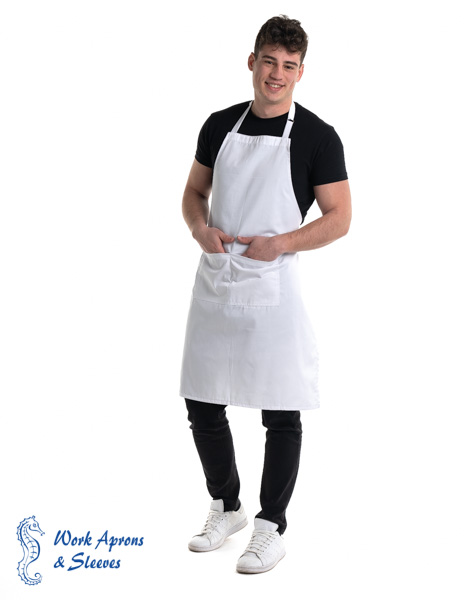 Barista – Υφασμάτινη λευκή ποδιά στηθούρι με τσέπες